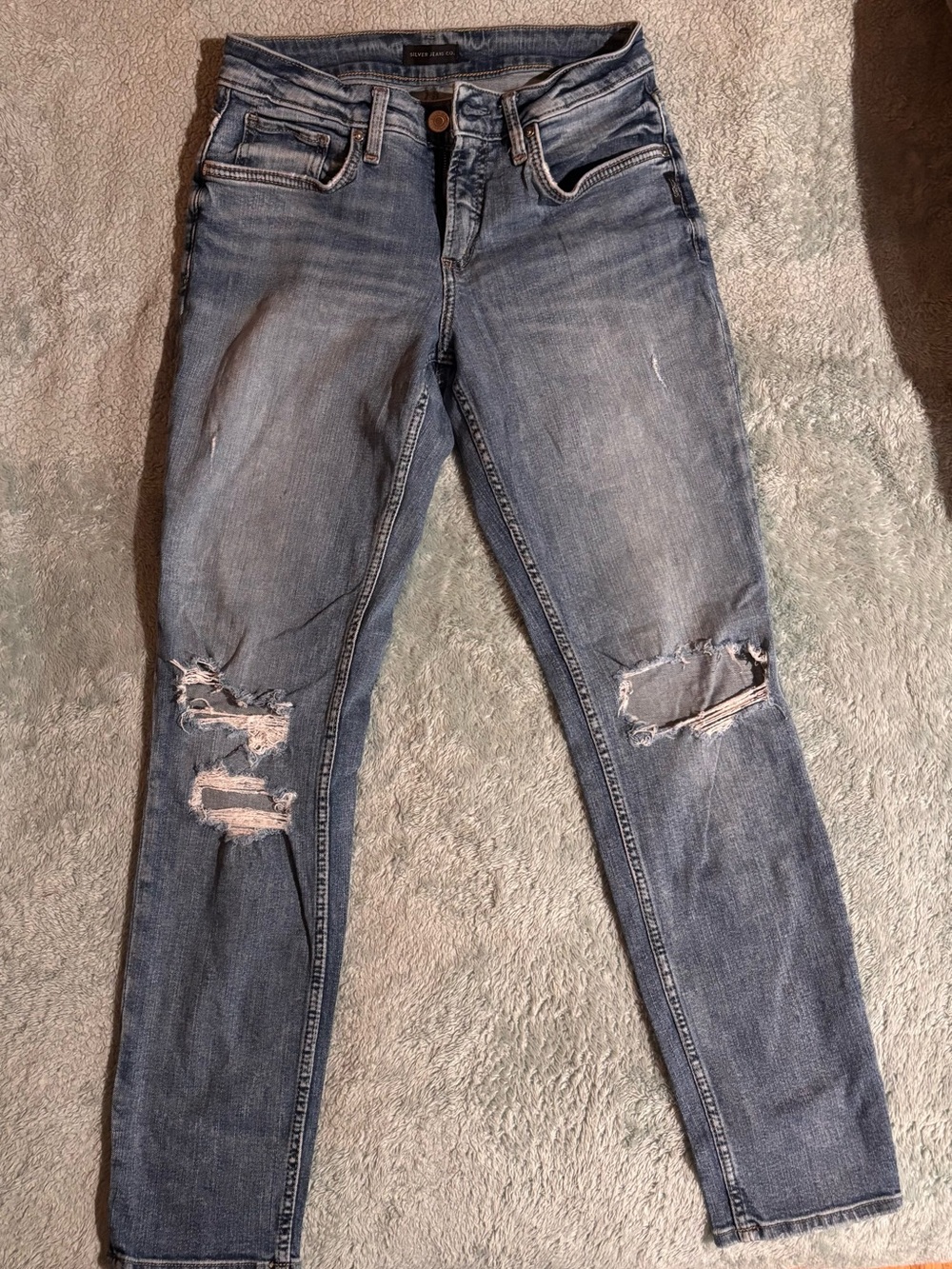 Silver Jeans Women's Distressed Light Blue Boyfriend Jeans